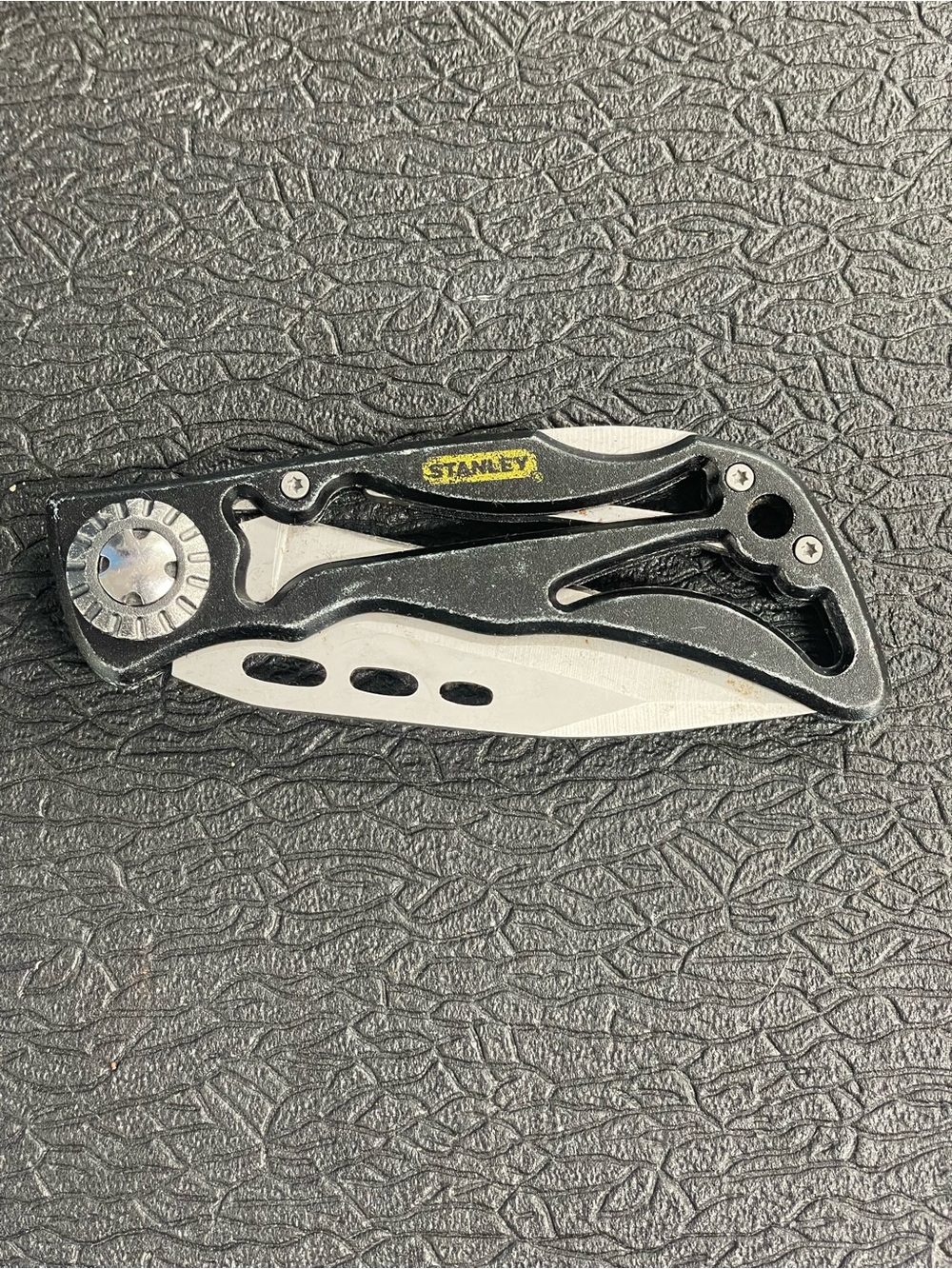 Stanley Black and Silver Folding Pocket Knife with Yellow Logo